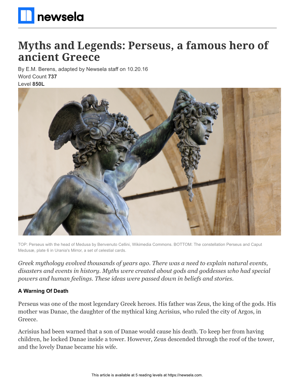 Myths and Legends: Perseus, a Famous Hero of Ancient Greece by E.M