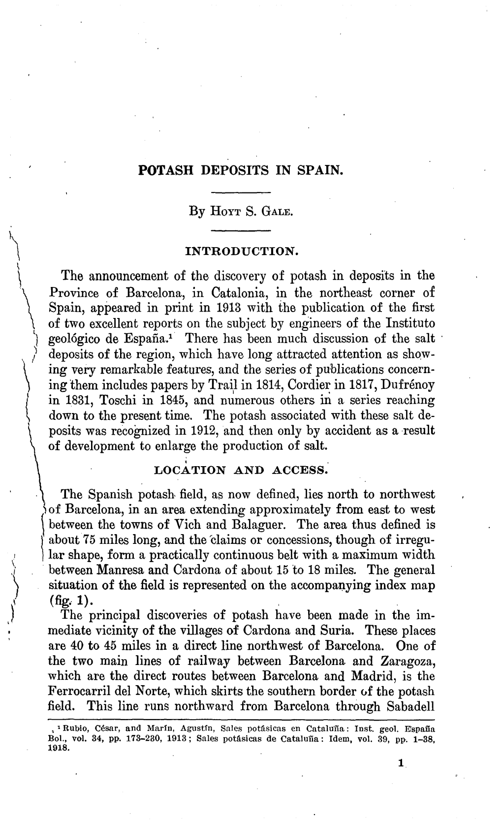 POTASH DEPOSITS in SPAIN. by HOYT S. GALE