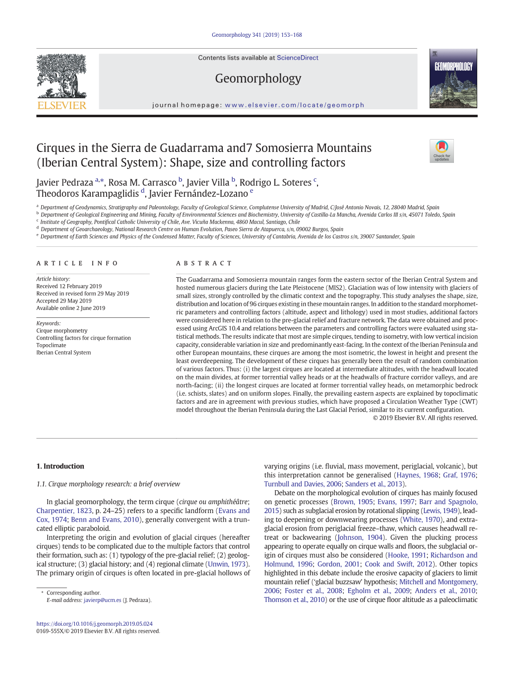 Cirques in the Sierra De Guadarrama And7 Somosierra Mountains (Iberian Central System): Shape, Size and Controlling Factors