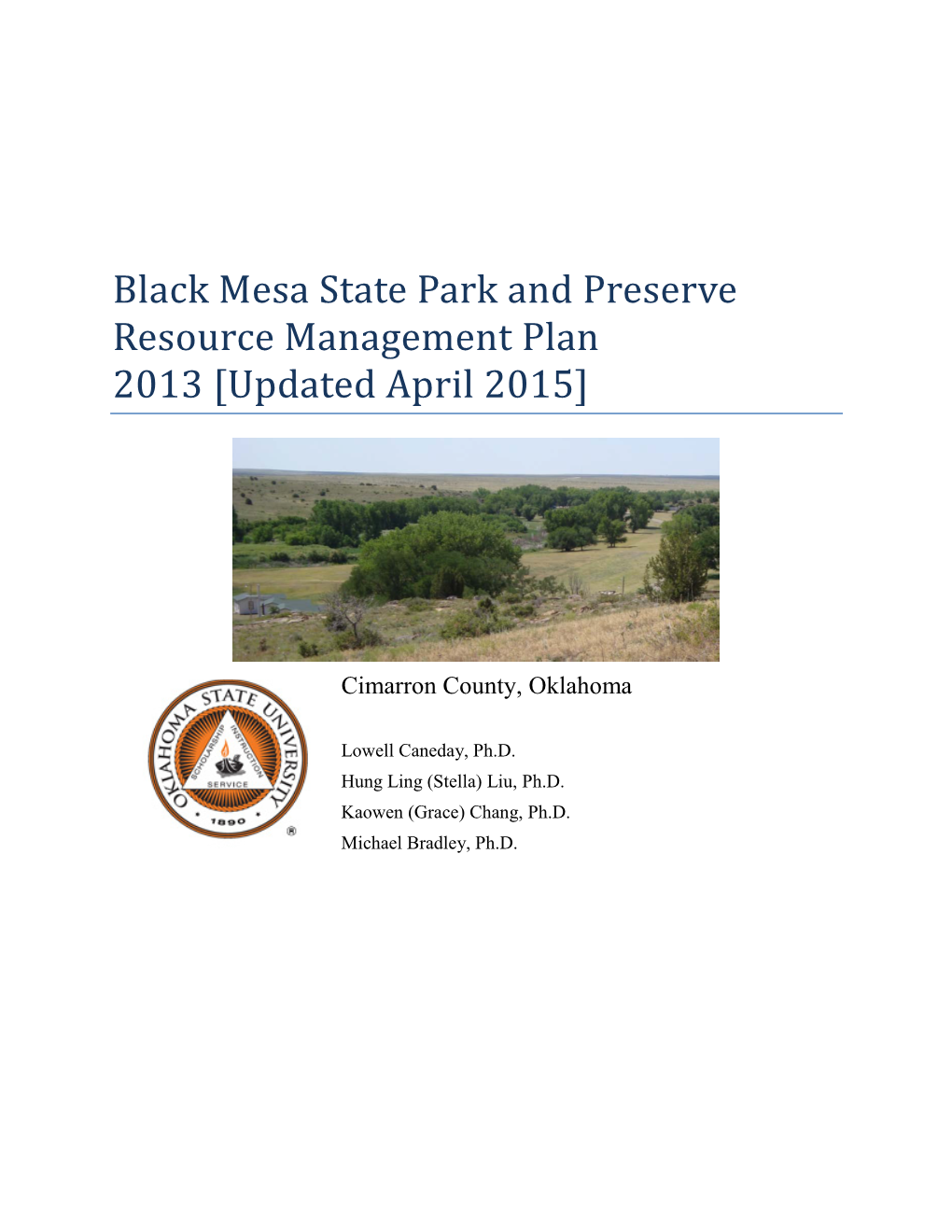 Black Mesa State Park and Preserve Resource Management Plan 2013 [Updated April 2015]