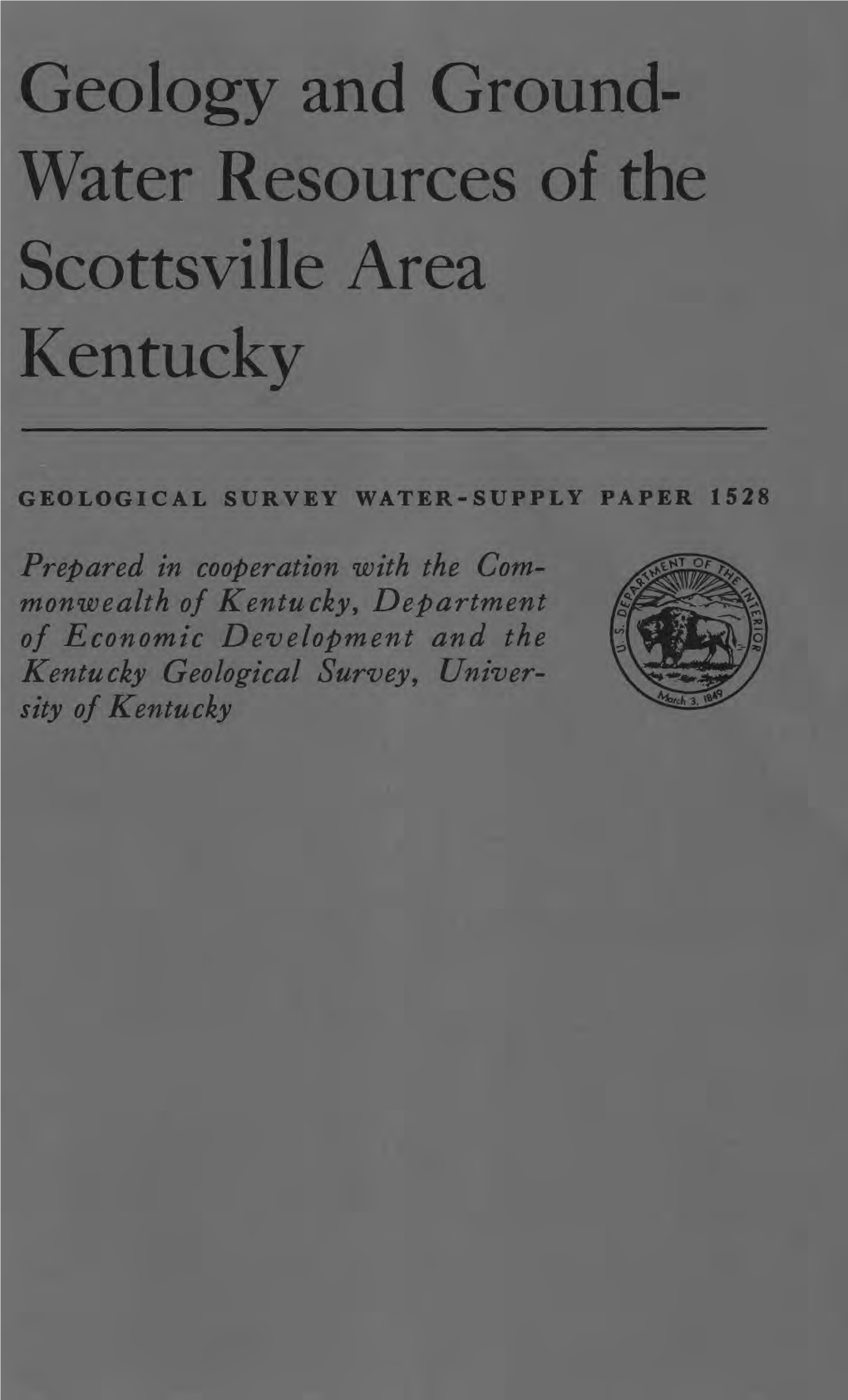 Water Resources of the Scottsville Area Kentucky