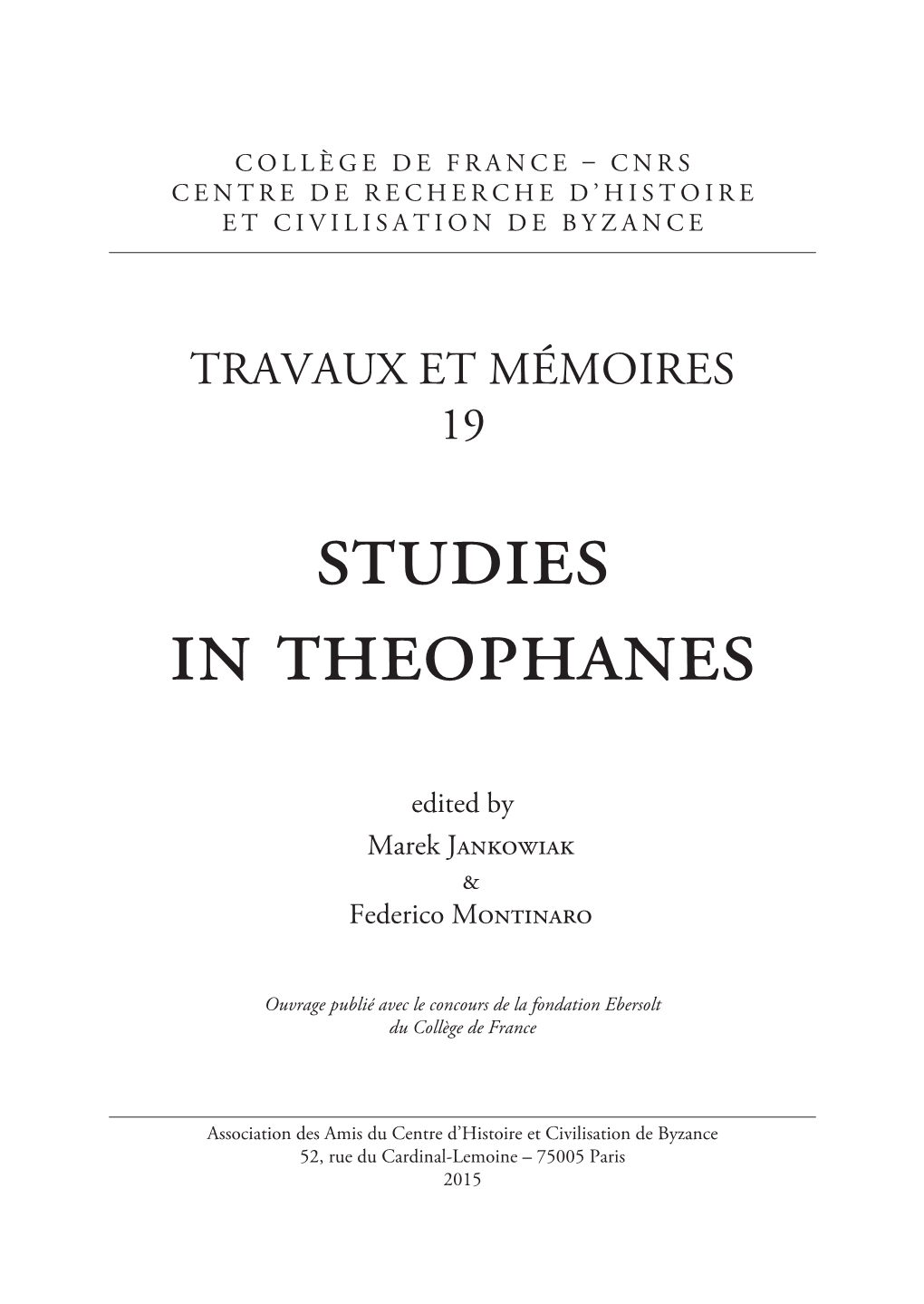 Studies in Theophanes