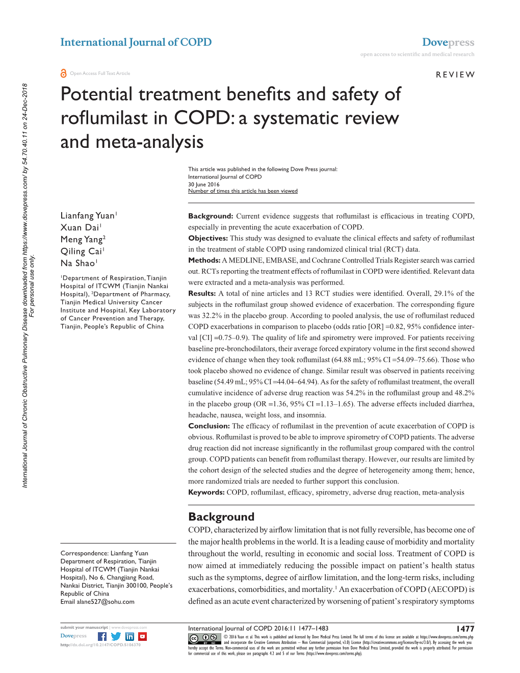 Potential Treatment Benefits and Safety of Roflumilast in COPD: a Systematic Review and Meta-Analysis