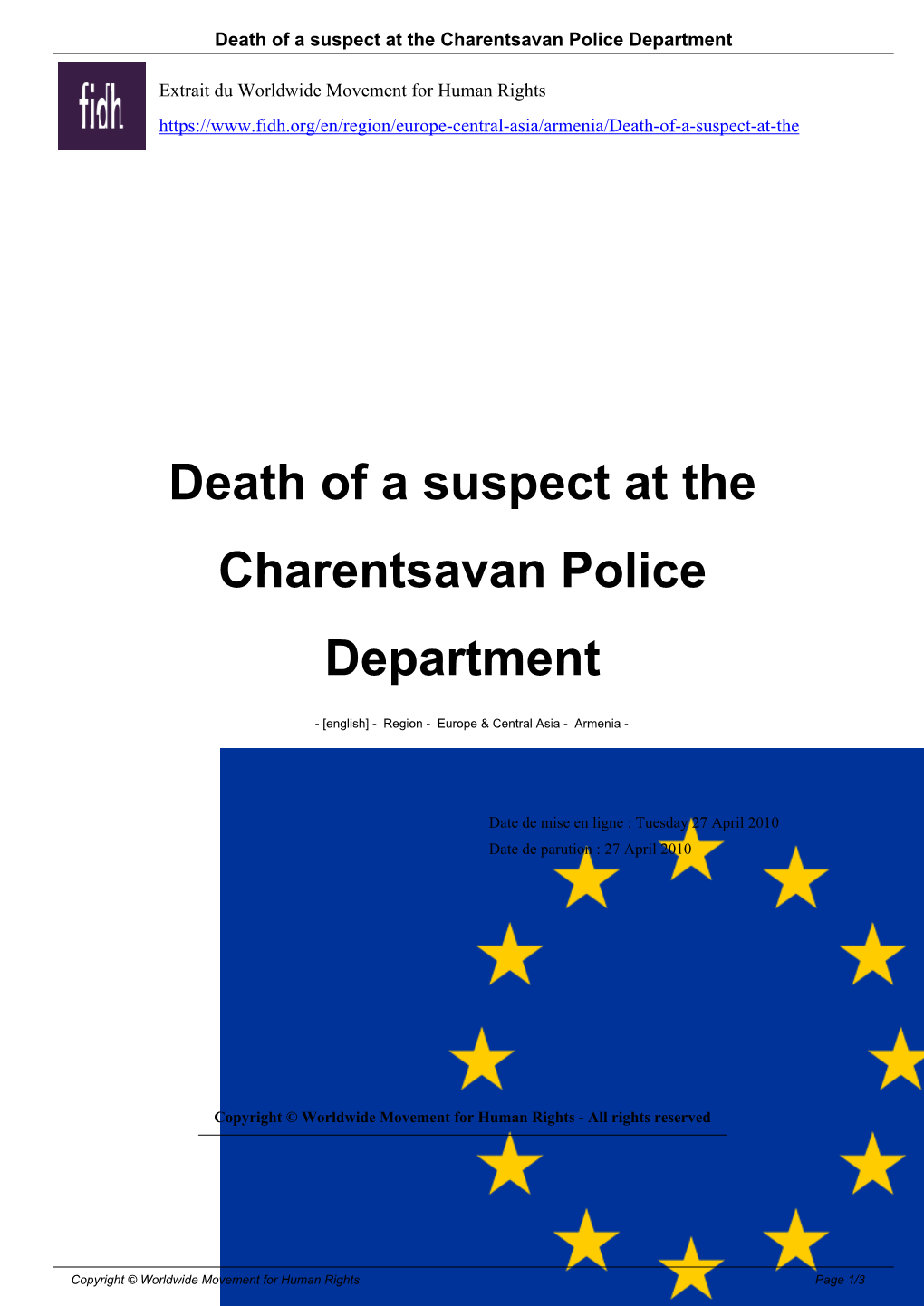 Death of a Suspect at the Charentsavan Police Department