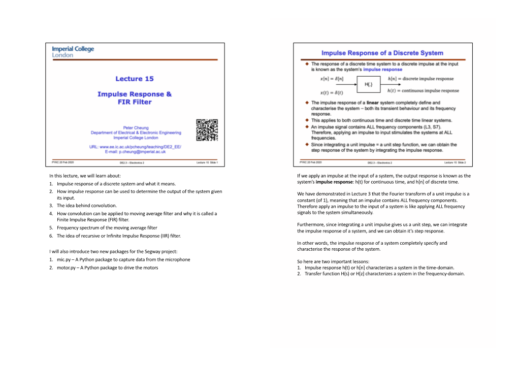 Lecture 15- Impulse Reponse and FIR Filter