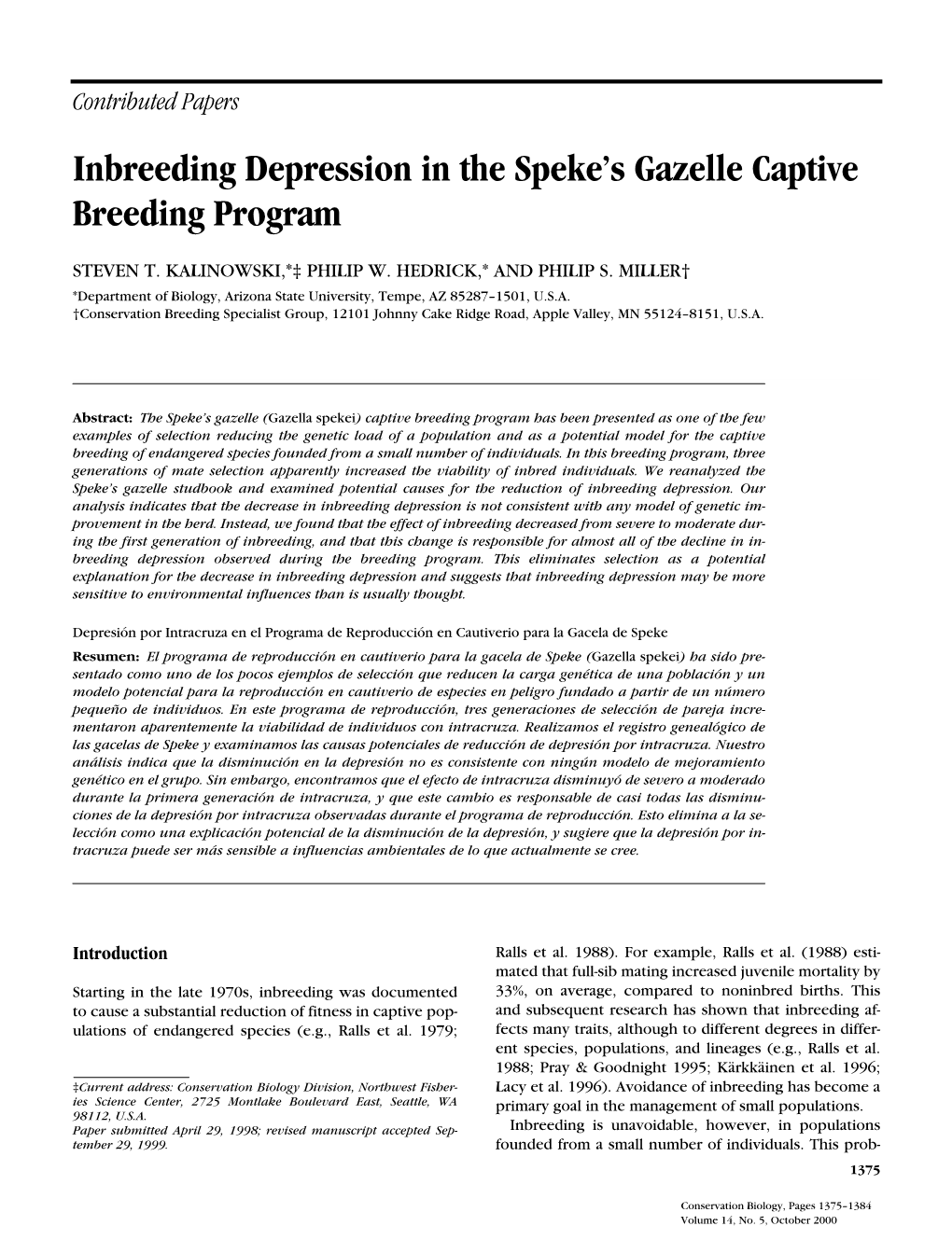 Inbreeding Depression in the Speke's Gazelle Captive Breeding Program