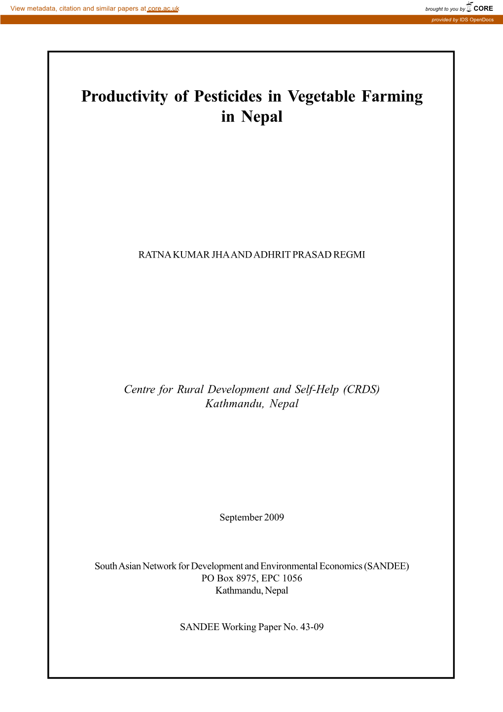 Productivity of Pesticides in Vegetable Farming in Nepal