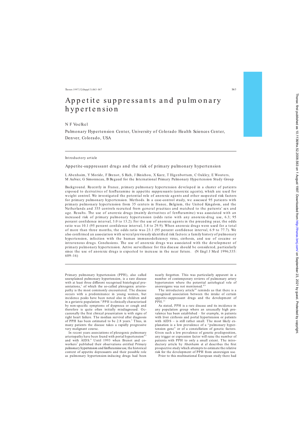 Appetite Suppressants and Pulmonary Hypertension