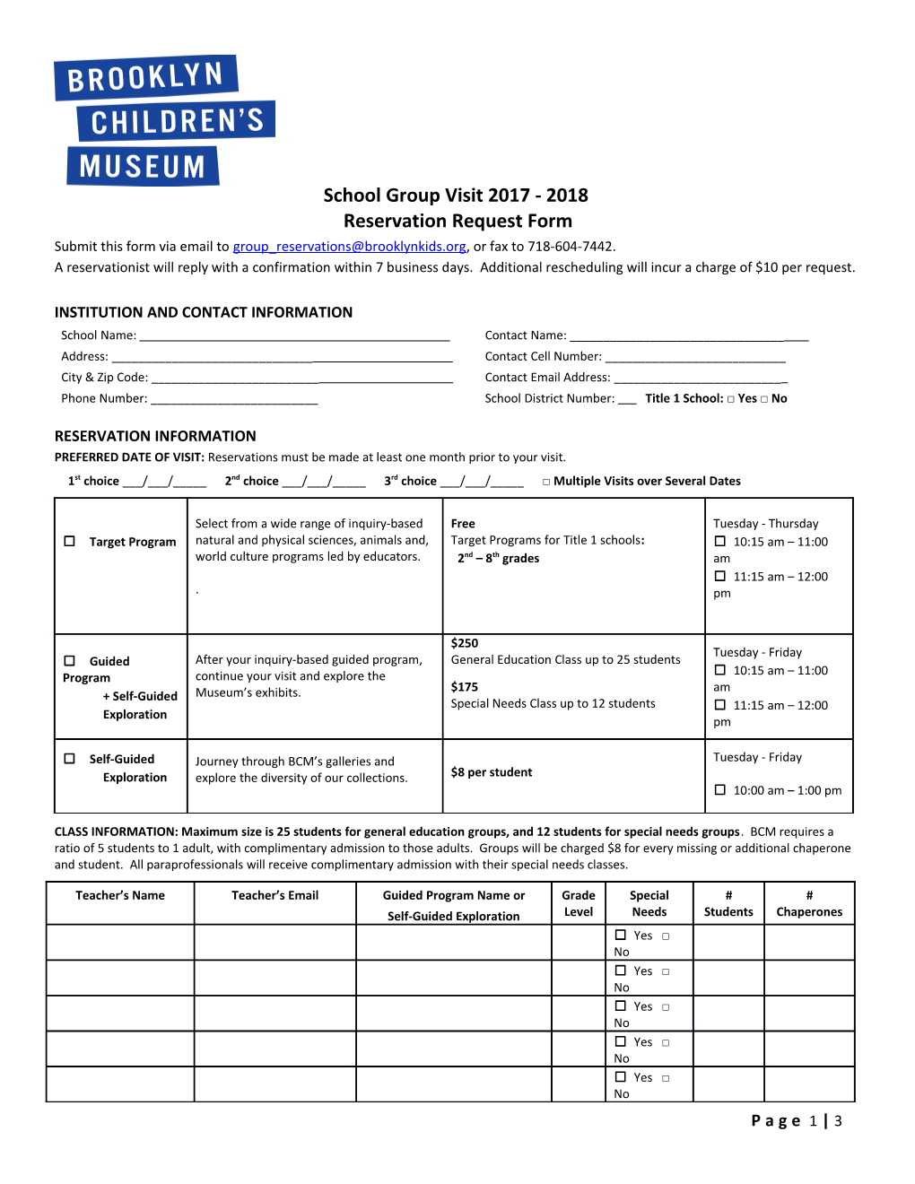 Reservation Request Form