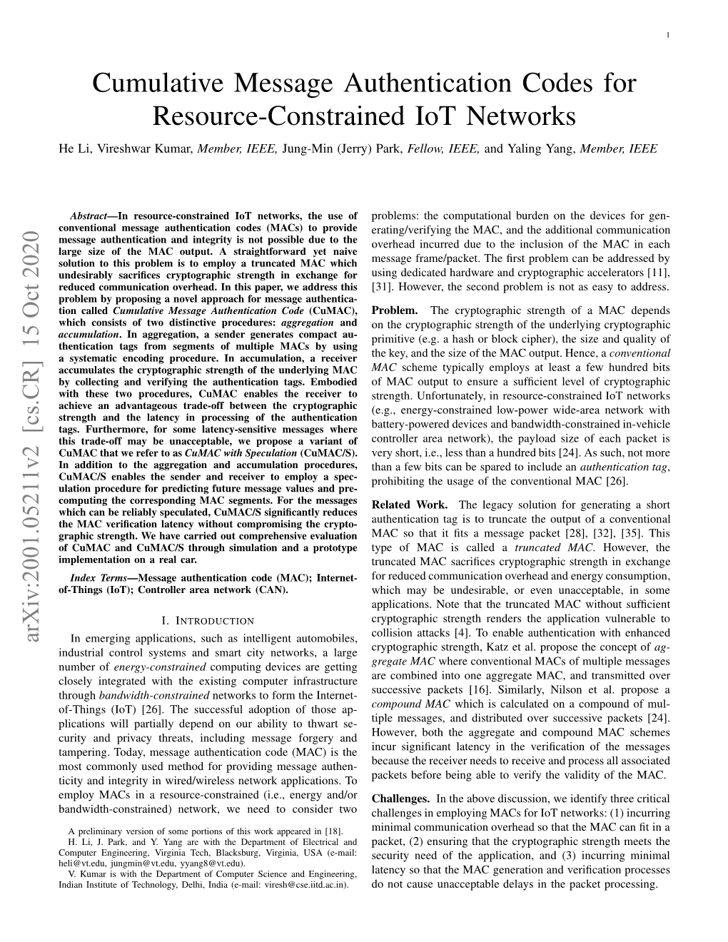 Cumulative Message Authentication Codes for Resource