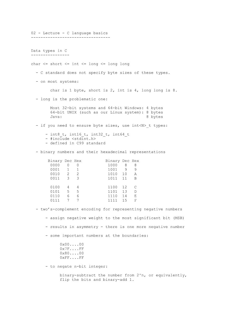 02 - Lecture - C Language Basics