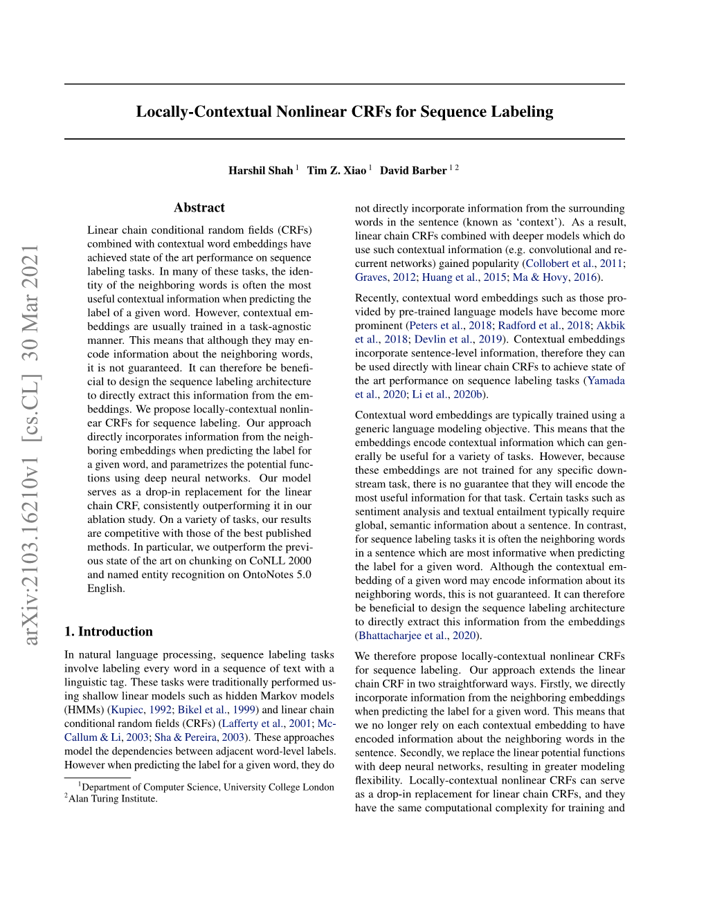 Locally-Contextual Nonlinear Crfs for Sequence Labeling