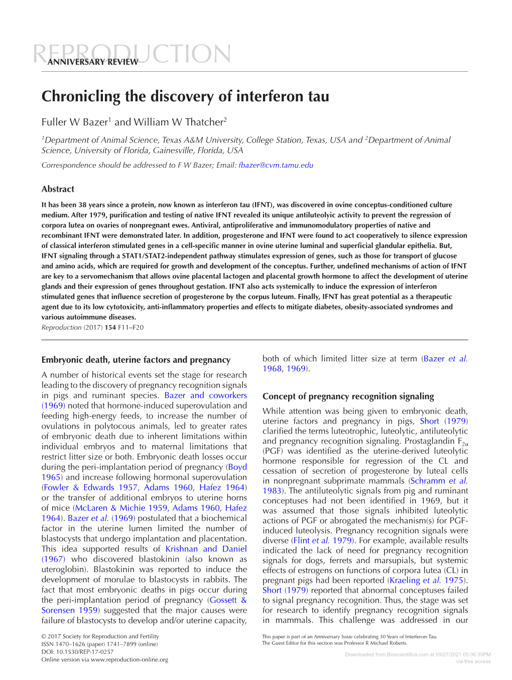 Chronicling the Discovery of Interferon Tau