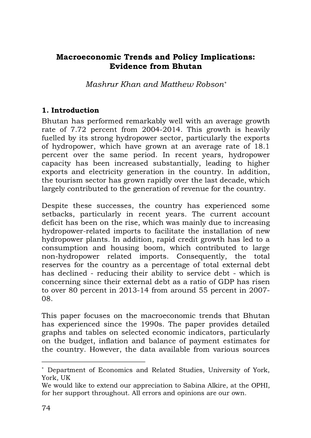 Macroeconomic Trends and Policy Implications: Evidence from Bhutan