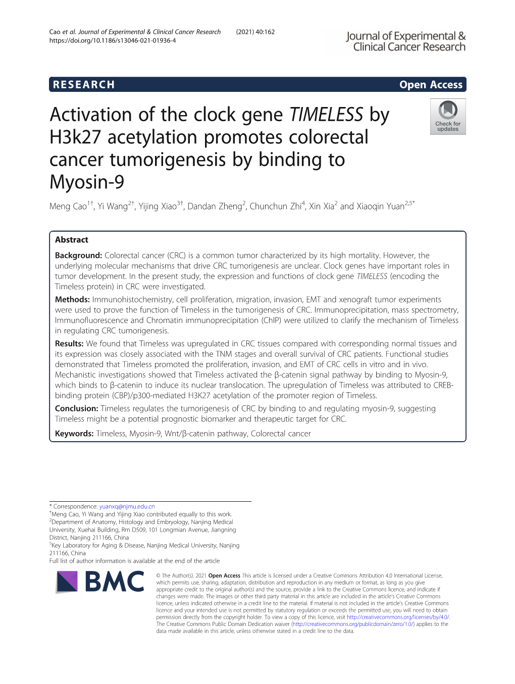 Activation of the Clock Gene TIMELESS by H3k27 Acetylation