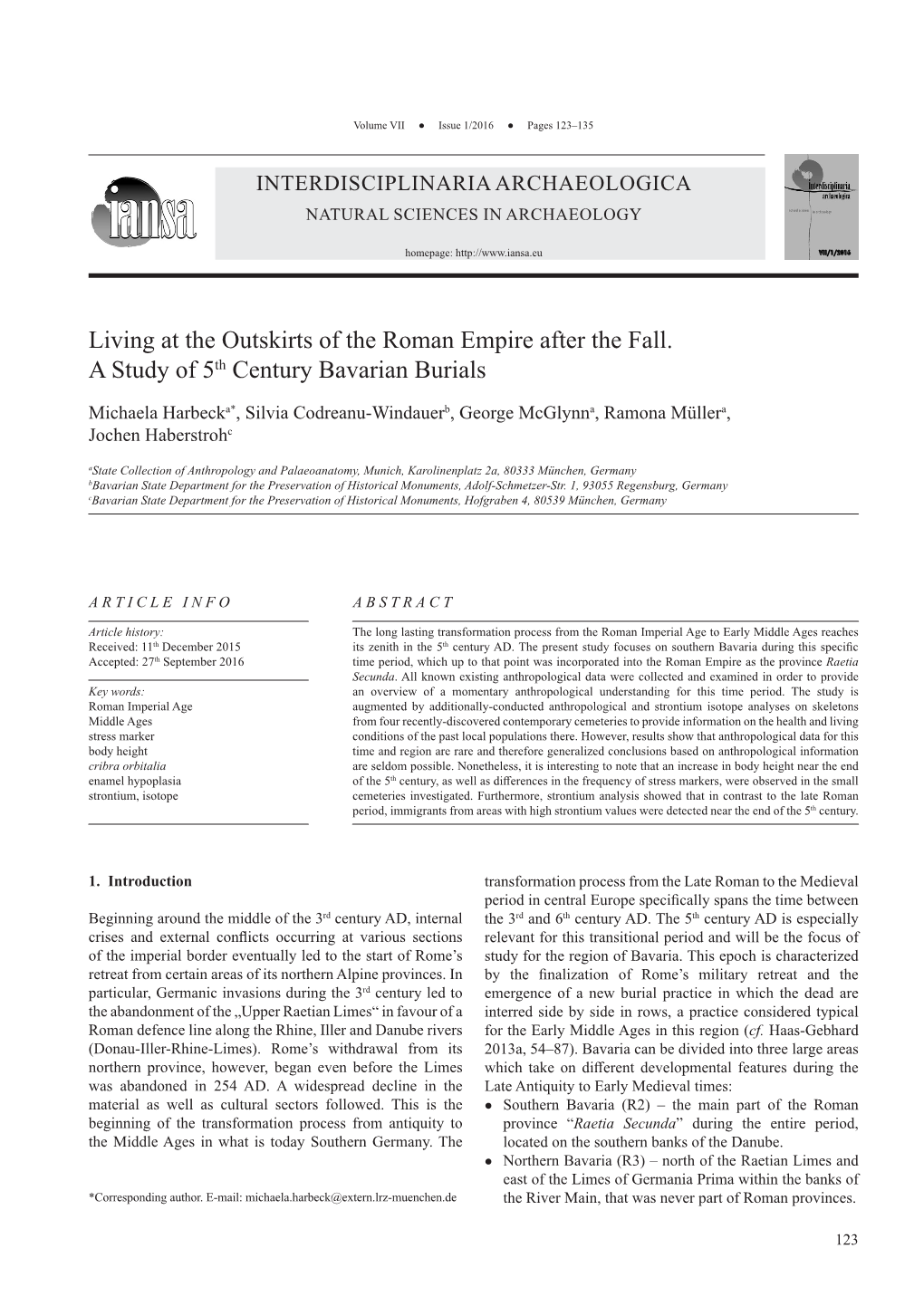 Living at the Outskirts of the Roman Empire After the Fall. a Study of 5Th Century Bavarian Burials