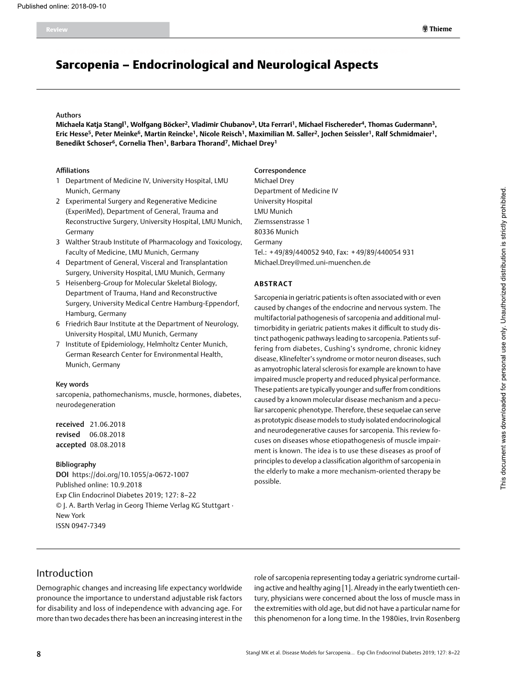 Sarcopenia - Endocrinological and … Exp Clin Endocrinol Diabetes 2018; 00: 00–00 Sarcopenia – Endocrinological and Neurological Aspects