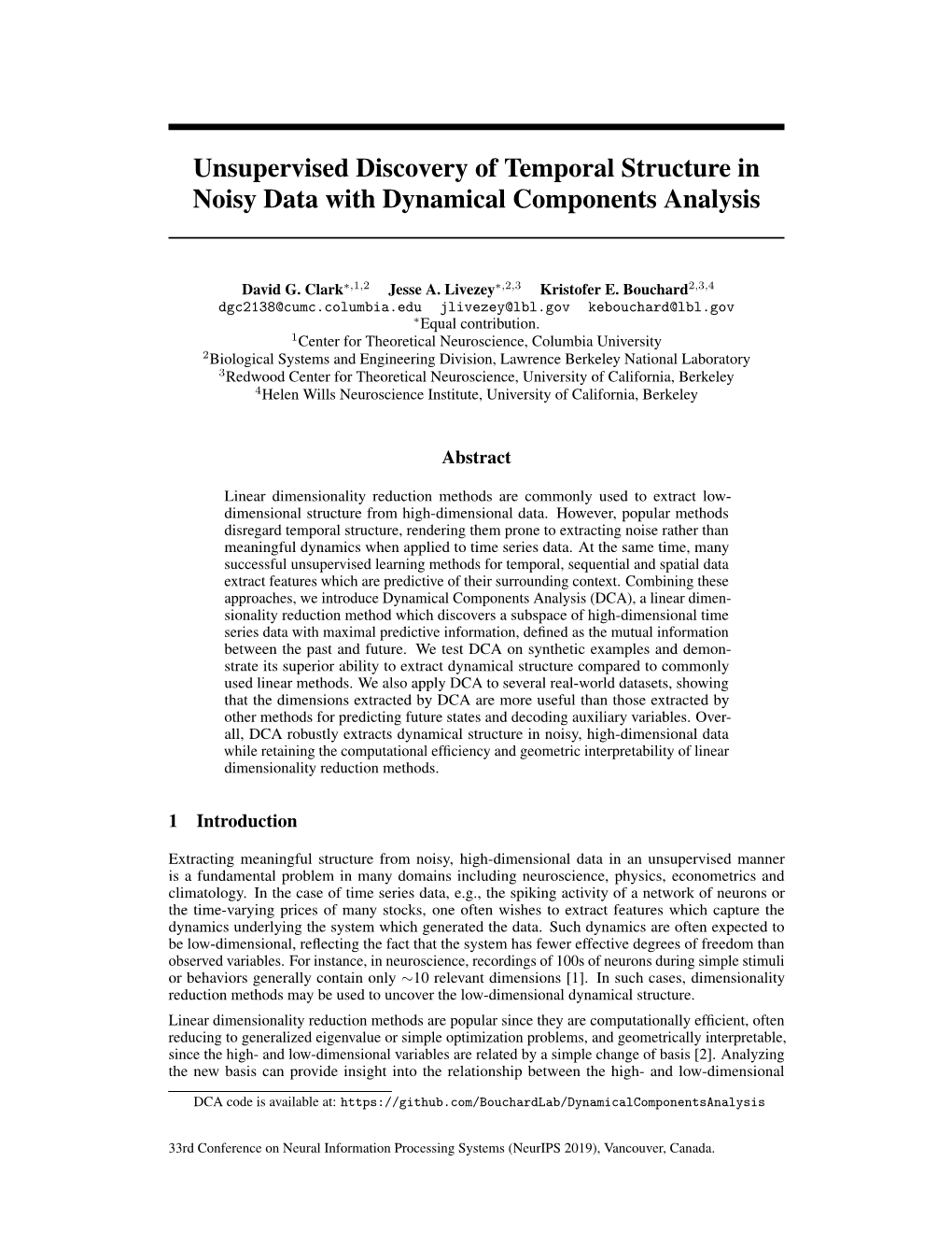 Unsupervised Discovery of Temporal Structure in Noisy Data with Dynamical Components Analysis