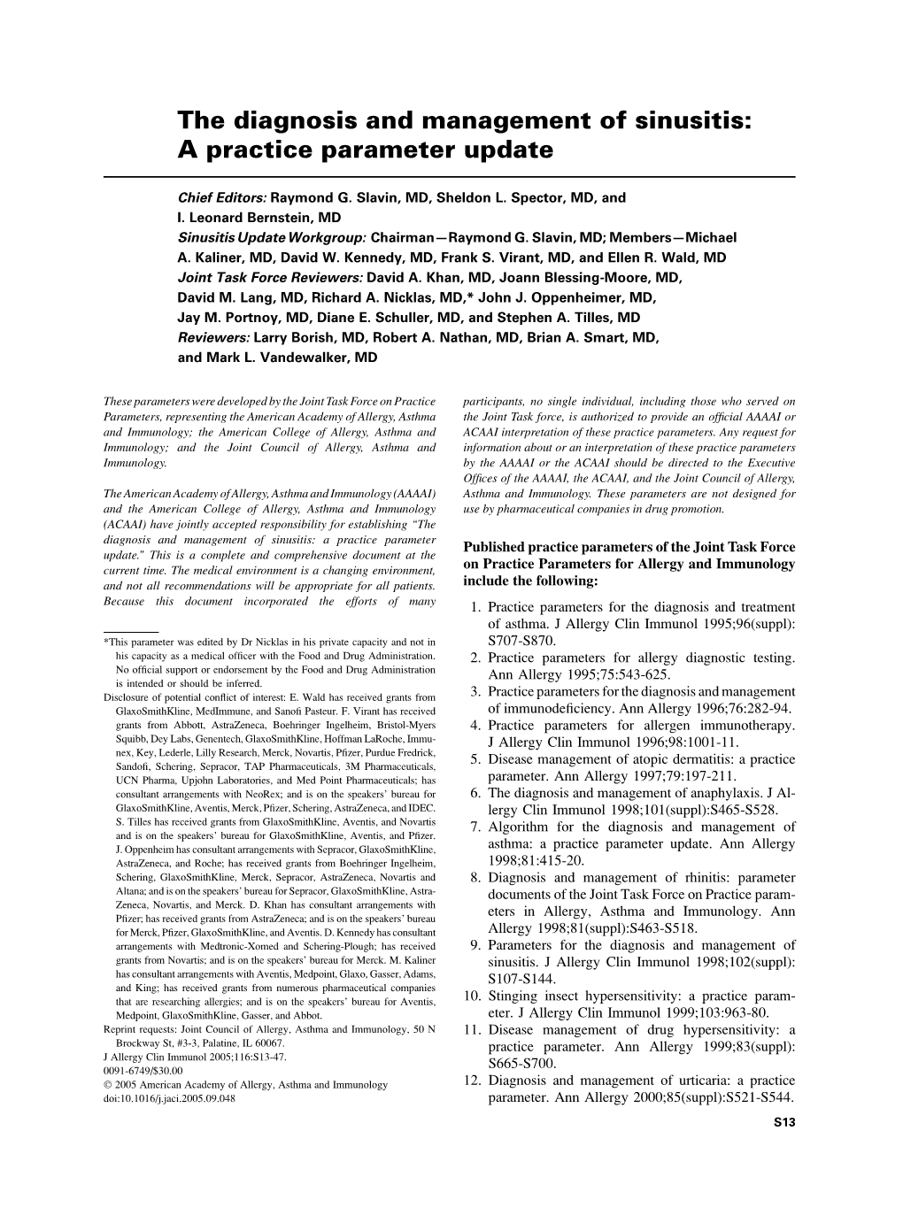 The Diagnosis and Management of Sinusitis: a Practice Parameter Update