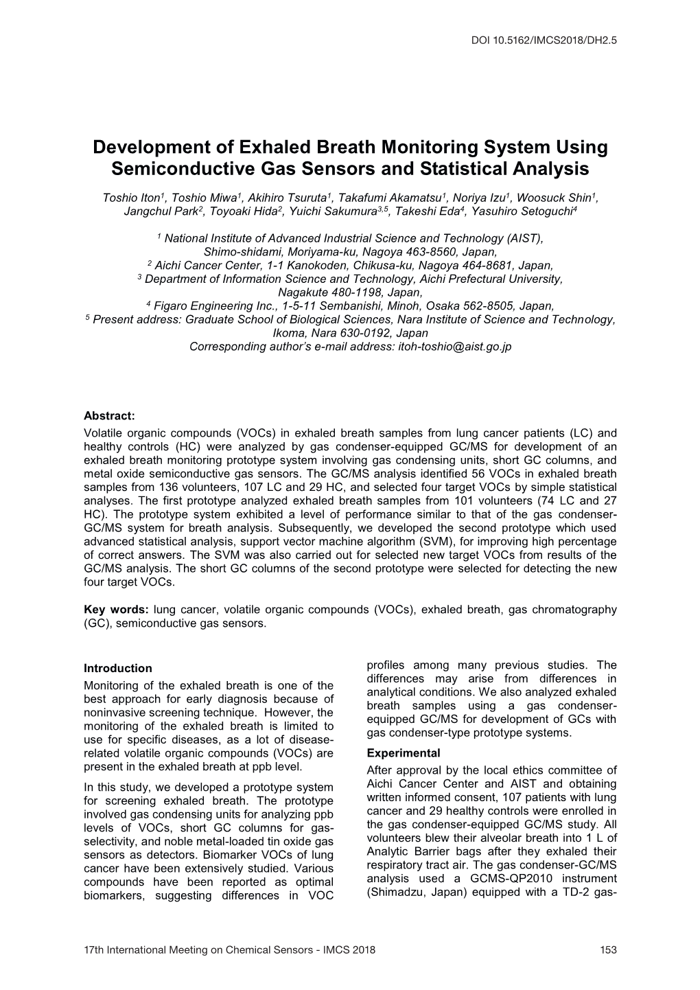 Development of Exhaled Breath Monitoring System Using Semiconductive Gas Sensors and Statistical Analysis