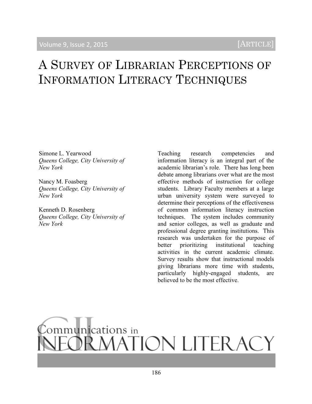 A Survey of Librarian Perceptions of Information Literacy Techniques