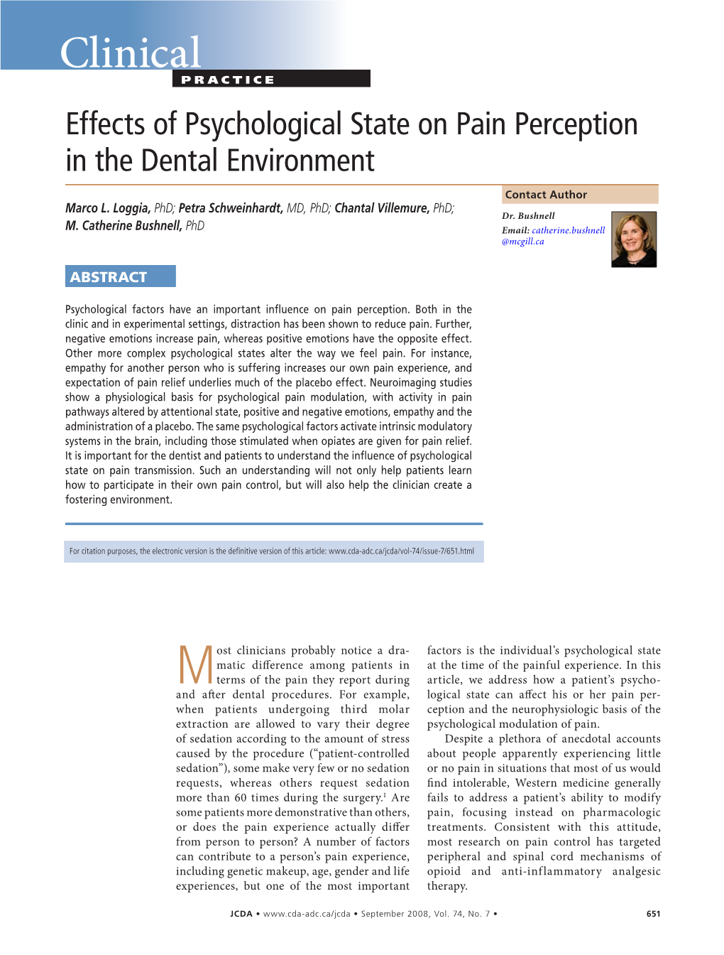 Effects of Psychological State on Pain Perception in the Dental Environment