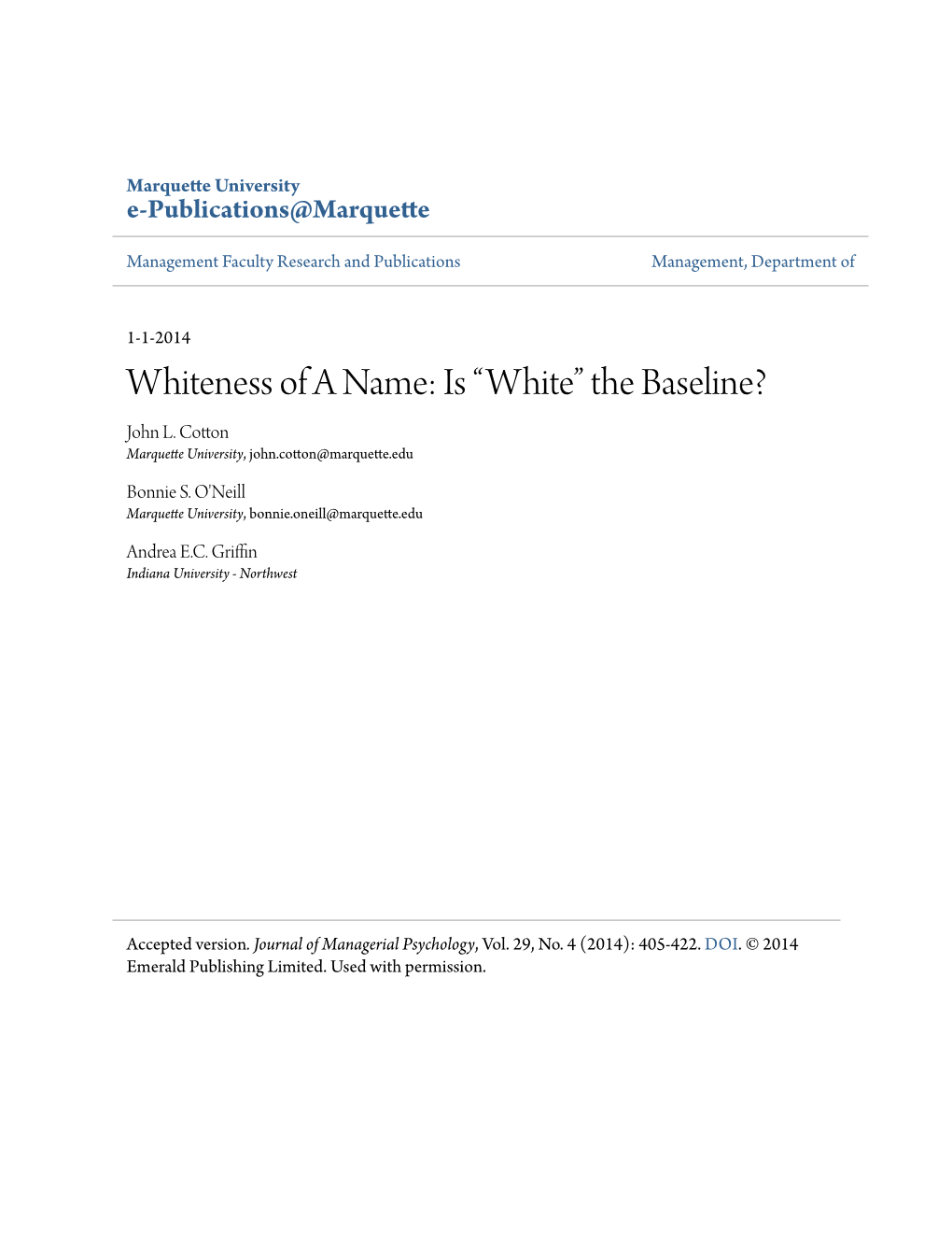 Whiteness of a Name: Is “White” the Baseline? John L