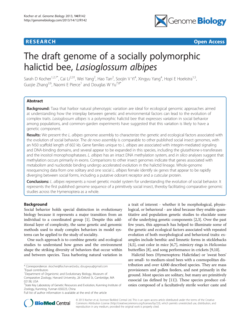 The Draft Genome of a Socially Polymorphic Halictid Bee