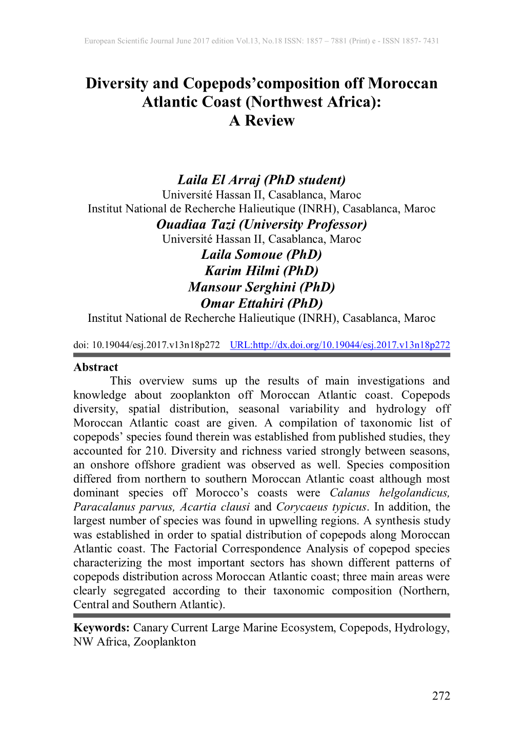 Diversity and Copepods'composition Off