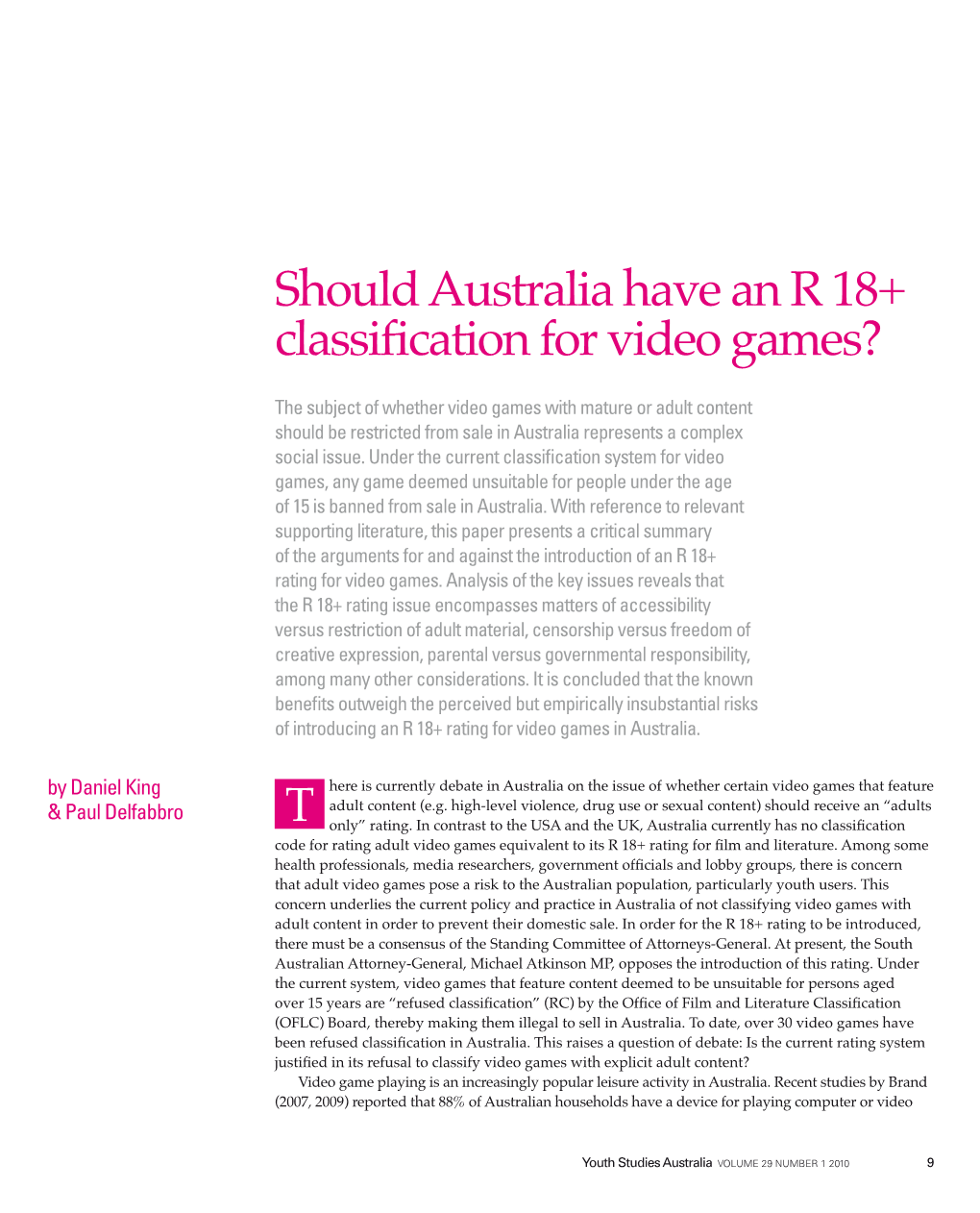 Should Australia Have an R 18+ Classification for Video Games?