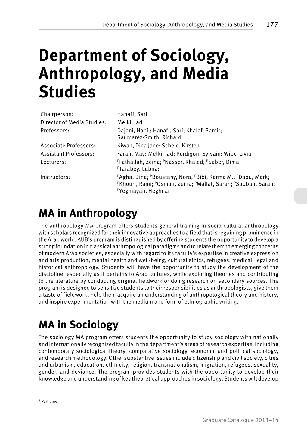 Department of Sociology, Anthropology, and Media Studies 177