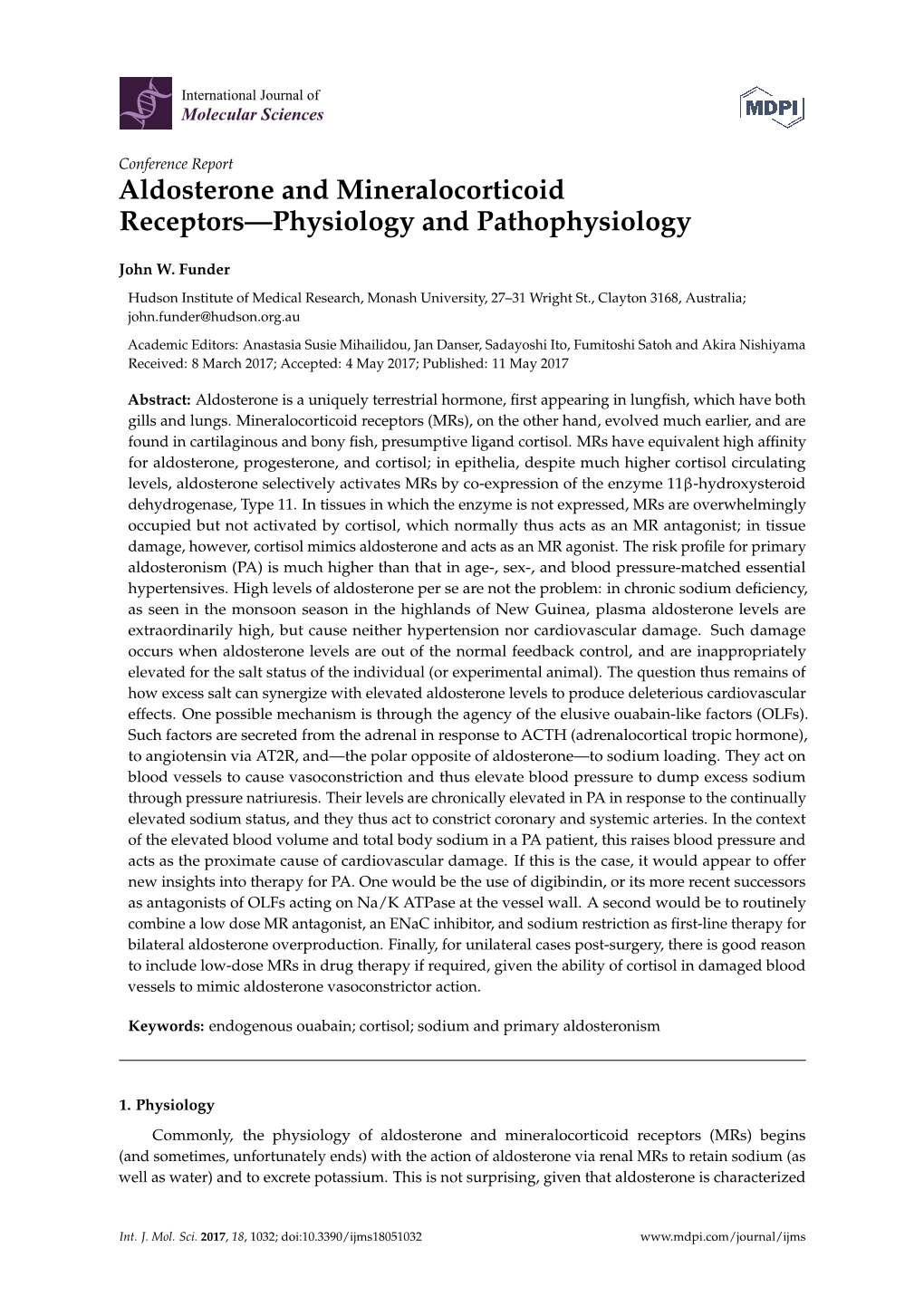 Aldosterone and Mineralocorticoid Receptors—Physiology and Pathophysiology