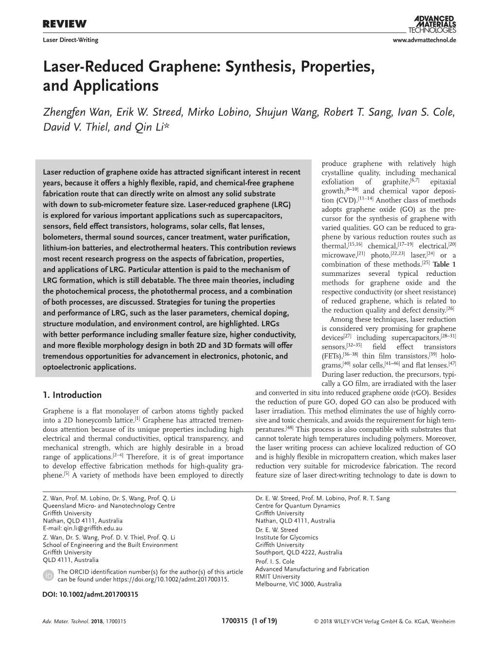 Reduced Graphene: Synthesis, Properties, and Applications