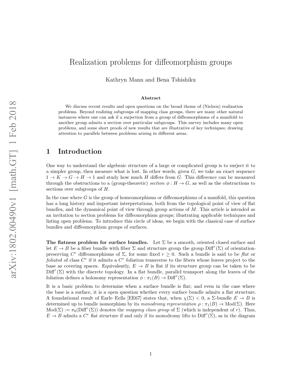 Realization Problems for Diffeomorphism Groups