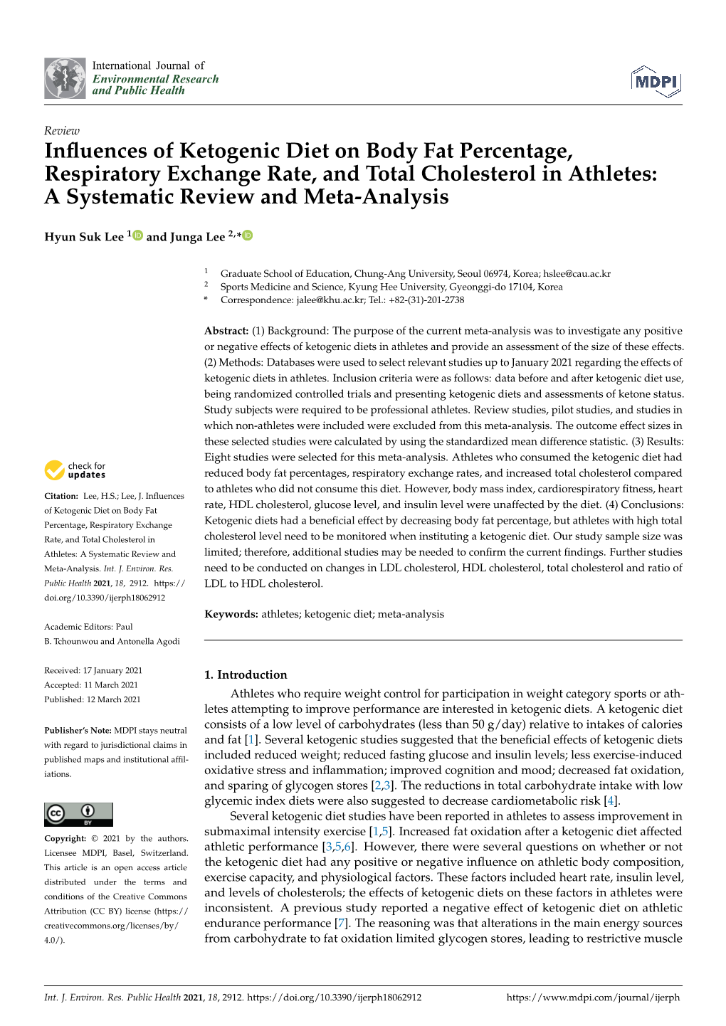 Influences of Ketogenic Diet on Body Fat Percentage, Respiratory Exchange Rate, and Total Cholesterol in Athletes