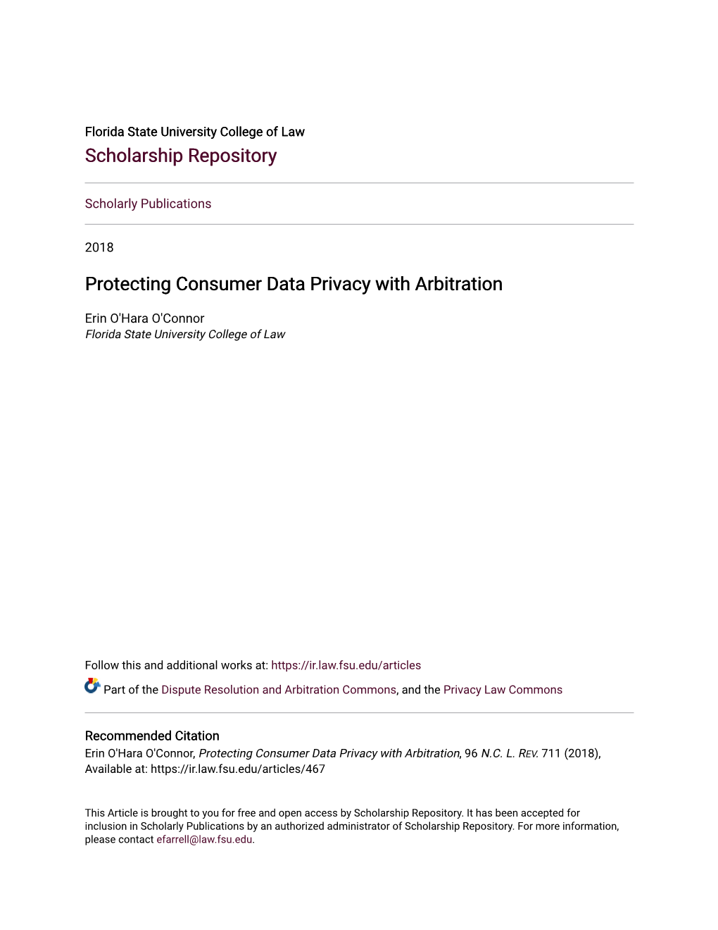Protecting Consumer Data Privacy with Arbitration