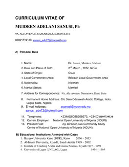 CURRICULUM VITAE of MUIDEEN ADELANI SANUSI, Ph.D