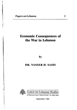 Economic Consequences of the War in Lebanon