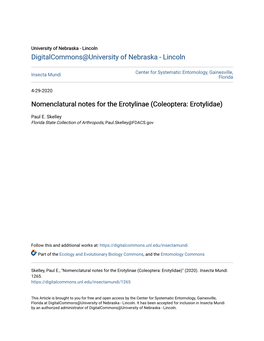 Nomenclatural Notes for the Erotylinae (Coleoptera: Erotylidae)