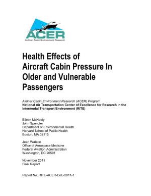 Health Effects of Aircraft Cabin Pressure in Older and Vulnerable Passengers