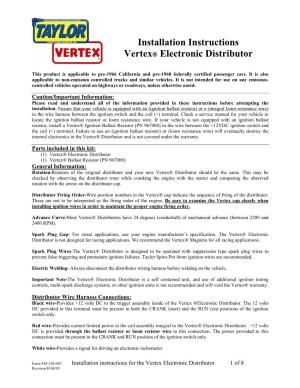 Installation Instructions Vertex® Electronic Distributor