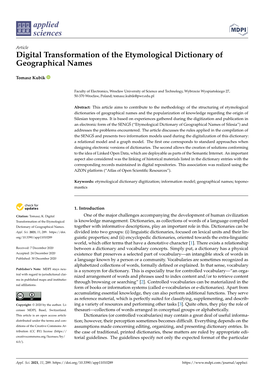 Digital Transformation of the Etymological Dictionary of Geographical Names