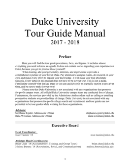 Duke University Tour Guide Manual