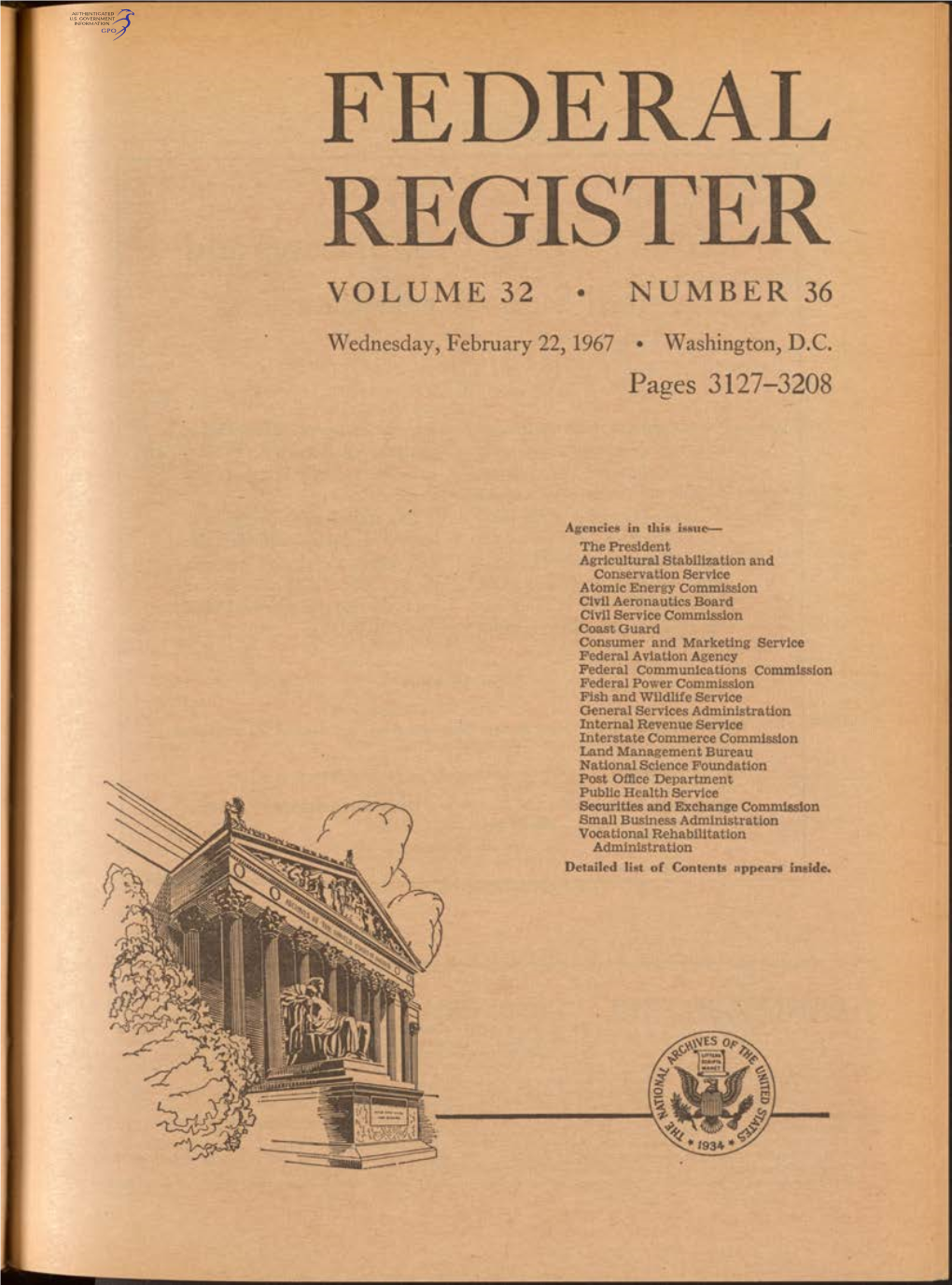 Federal Register Volume 32 • Number 36