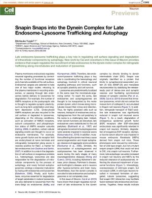Snapin Snaps Into the Dynein Complex for Late Endosome-Lysosome Trafﬁcking and Autophagy