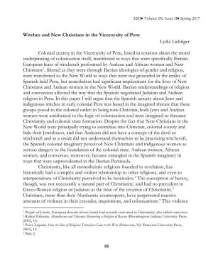 Witches and New Christians in the Viceroyalty of Peru Lydia Lichtiger