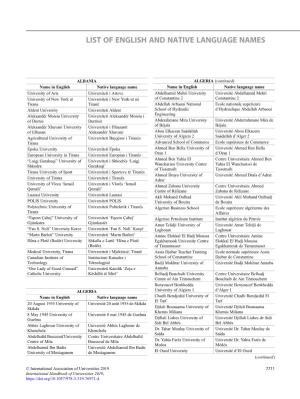 List of English and Native Language Names