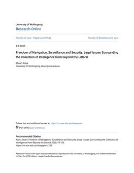 Freedom of Navigation, Surveillance and Security: Legal Issues Surrounding the Collection of Intelligence from Beyond the Littoral