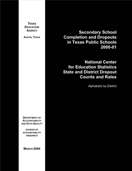 National Center for Education Statistics State and District Dropout Counts and Rates