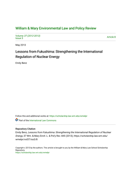 Lessons from Fukushima: Strengthening the International Regulation of Nuclear Energy
